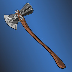Mighty axe icon. Weapon symbol. Cartoon logotype of axe.
