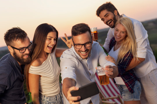 Outdoor summertime party selfie