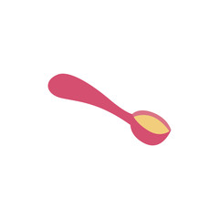 Color deep spoon filled with yellow food in flat style