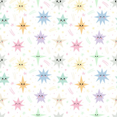 Sweet seamless pattern with colorful stars. Romantic sky print. Cute hand drawn background