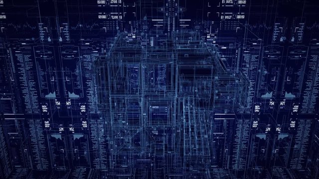 Cyberspace.HUD SciFi user interface.Technological futuristic intro.Looping animation.Digital infographic elements.Techno background With 3D Sci Fi element.Blue.