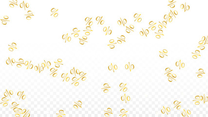 Luxury Vector Gold Percentage Sign Confetti on Transparent. Percent Sale Background. Business, Economics Print. Discount Illustration. Promotion Poster. Black Friday Banner. Special offer Template.