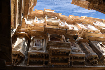 beautiful Patwon Ki Haveli palace made of golden limestone in Jaisalmer, Rajasthan, India 