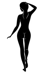 Silhouette of a sweet standing lady. The girl has a beautiful slim figure. Vector illustration.