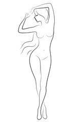 Silhouette of a sweet standing lady. The girl has a beautiful figure. Vector illustration.