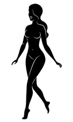 Silhouette of a sweet standing lady. The girl has a beautiful figure. Vector illustration.