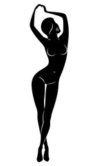 Silhouette of a sweet standing lady. The girl has a beautiful figure. Vector illustration.