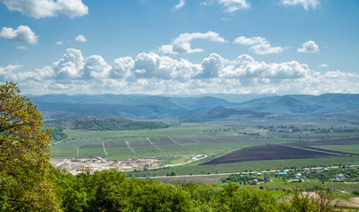Fototapeta na wymiar Panorama overlooking the Crimean valley, near Bakhchisarai in summer time