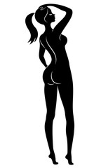 Fototapeta na wymiar Silhouette of a sweet standing lady. The girl has a beautiful figure. Vector illustration.