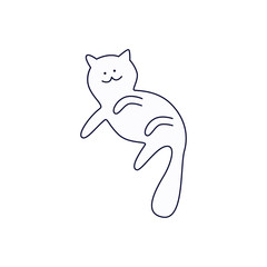 Cute cat lying on its side with lifted paws outline sketch style