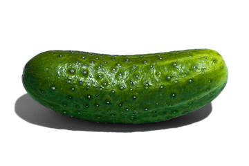Ripe green cucumber on white background. Healthy eating and dieting concept