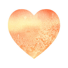 Orange heart isolated on white background. Watercolor illustration