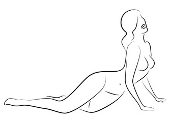 Silhouette of a sweet lady. The girl has a beautiful slim figure. The woman lies. Vector illustration.