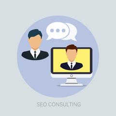 Vector seo and web development with  seo consulting  communication icons - business consulting concept