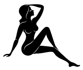 Silhouette of a sweet lady. The girl has a beautiful slim figure. The woman is walking. Vector illustration.