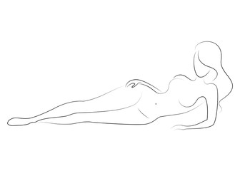 Silhouette of a sweet lady. The girl has a beautiful slim figure. The woman is walking. Vector illustration.