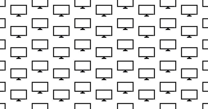 Computer monitor or modern tv television icons background clip motion backdrop video in a seamless repeating loop.  Black and white pattern background high definition motion video clip