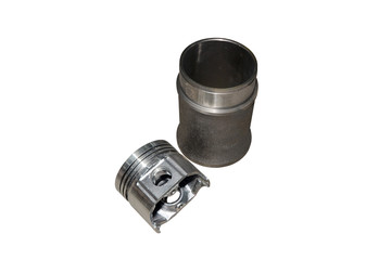 spare parts pistons and cylinders for an internal combustion engine on a white background