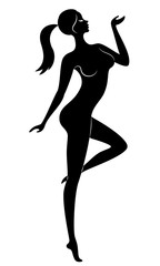 Silhouette of a sweet graceful lady. The girl has a beautiful slim figure. A woman is standing. Vector illustration.
