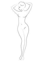 Naklejka premium Silhouette of a sweet graceful lady. The girl has a beautiful slim figure. A woman is standing. Vector illustration.