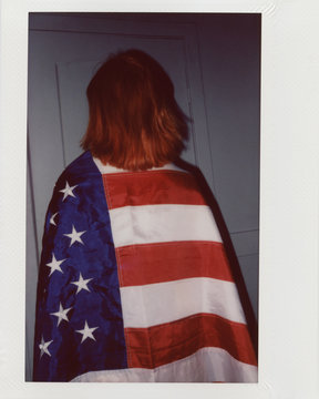 young woman with tattoo and american flag
