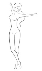 Silhouette of a sweet graceful lady. The girl has a beautiful slim figure. A woman is standing. Vector illustration.