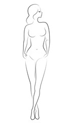 Fototapeta premium Silhouette of a sweet graceful lady. The girl has a beautiful slim figure. A woman is standing. Vector illustration.