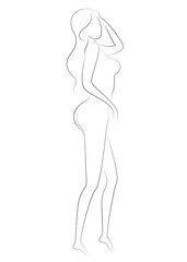 Silhouette of a sweet graceful lady. The girl has a beautiful slim figure. A woman is standing. Vector illustration.