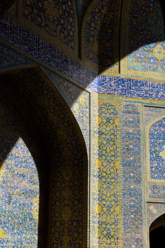 Lights and shadows inside Shah Mosque in Isfahan, Iran