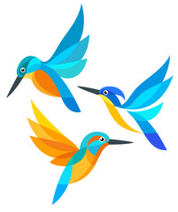 Obraz na płótnie Canvas Stylized Birds in flight - Kingfishers