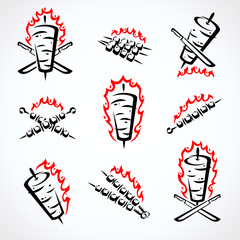 Kebab labels and elements set. Collection icon kebabs. Vector