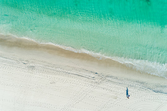 Aerial drone image of sandy white beach
