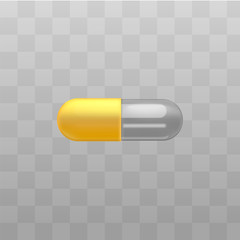 Medical drug yellow and transparent capsules vector isolated on background.