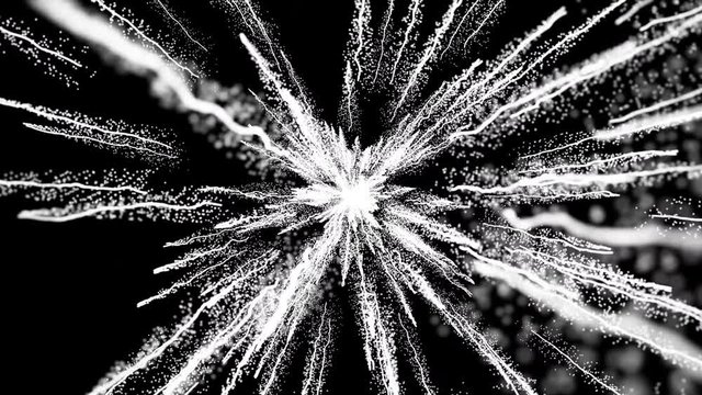  Animation of white particles on black background , Dust explosion and Close up view