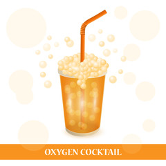 One oxygen cocktail for spa center. Glass with fruit cocktail and a pipe. Color vector illustration isolated on a white background.