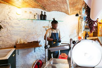 Employee working in a grocery store.