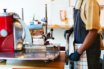 Employee working in a grocery store.