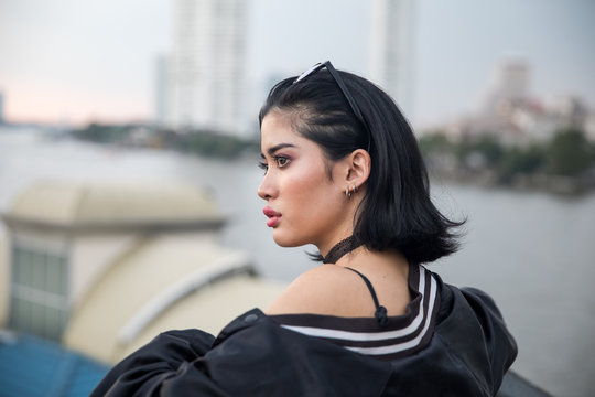 Portrait of Beautiful Asian Girl in the City