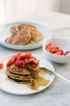 Whole grain pancake stack ready to eat