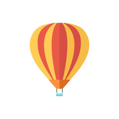 Air balloon with a basket tourist vehicle striped colorful flat vector isolated.
