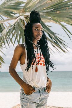 Portrait of a beautiful african american woman at the beach
