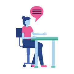 woman sitting chair talk bubble