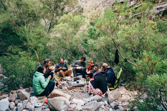 Hikers in wilderness camp