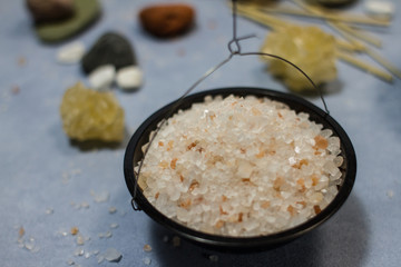 composition with scales, money and Himalayan salt