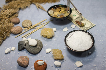 composition with sea salt and money
