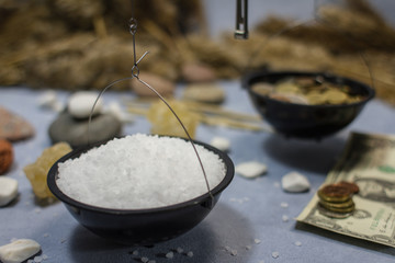 composition with sea salt and money