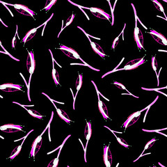 Naklejka premium black background seamless pattern tulip