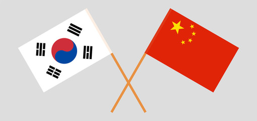 South Korea and China. The Korean and Chinese flags. Official colors. Correct proportion. Vector