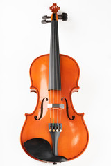 Fototapeta na wymiar Violin and bow on a light background. A new stringed musical instrument.