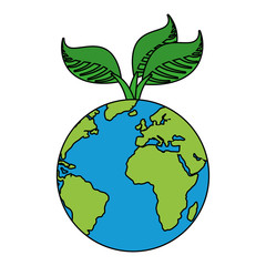 world planet earth with leafs plant
